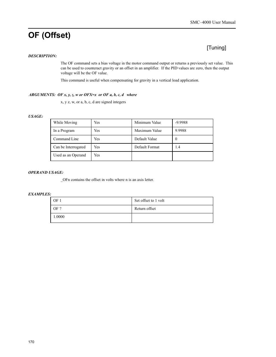 Of (offset), Tuning | Yaskawa SMC–4000 User Manual | Page 180 / 385