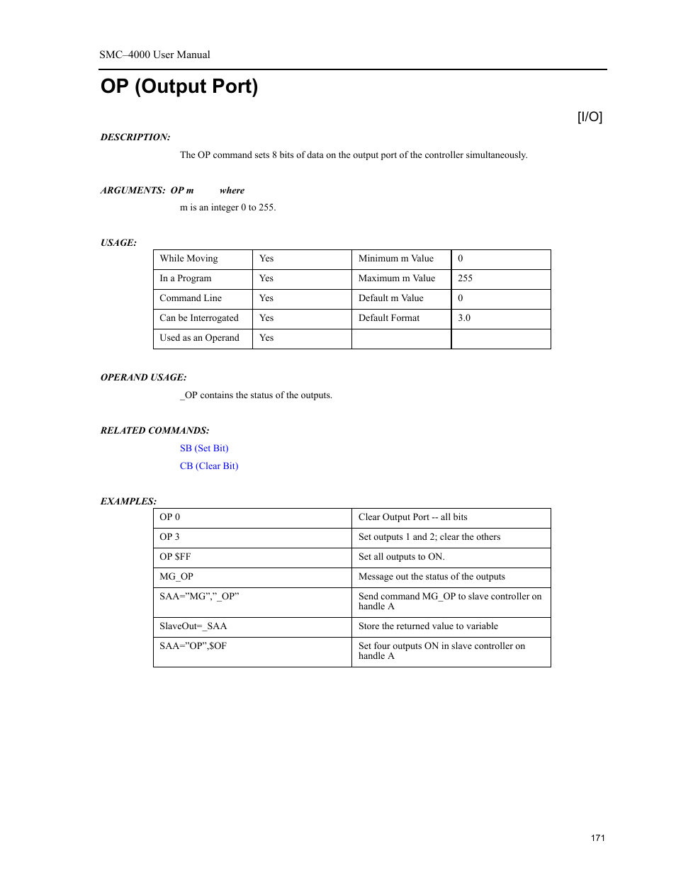 Op (output port) | Yaskawa SMC–4000 User Manual | Page 181 / 385