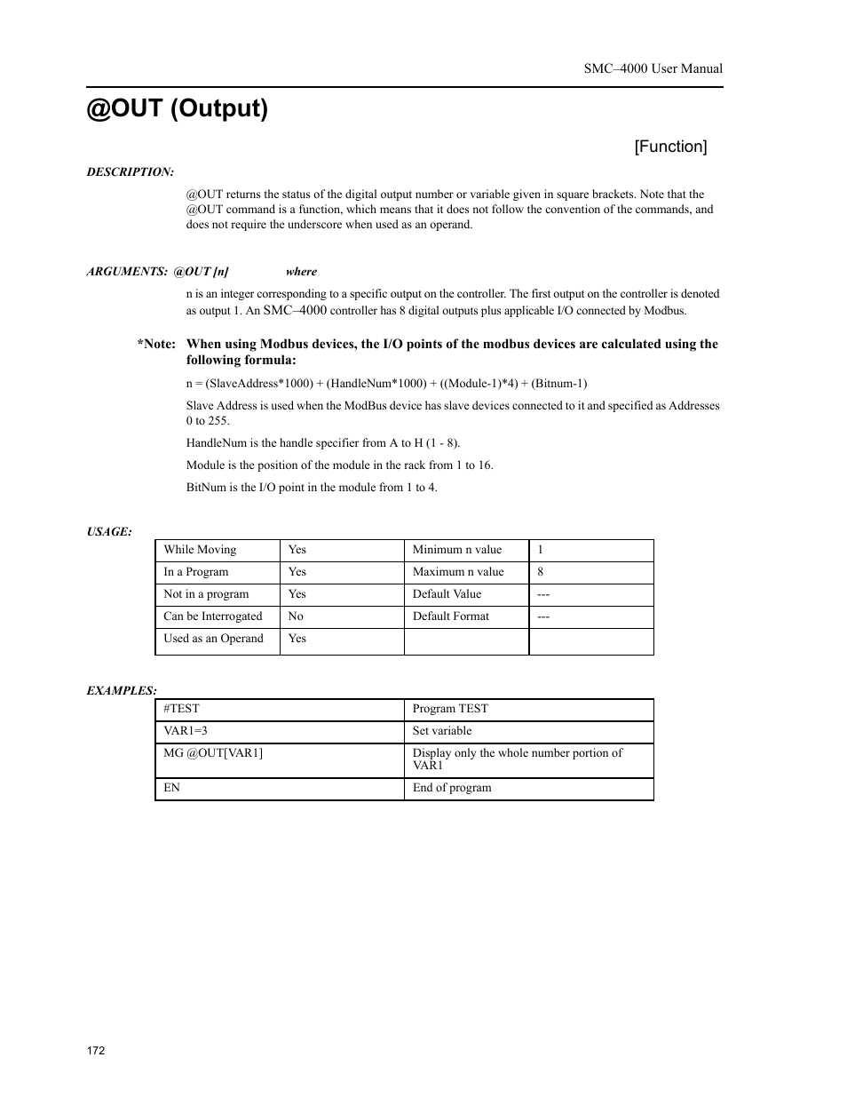 Out (output), Function | Yaskawa SMC–4000 User Manual | Page 182 / 385