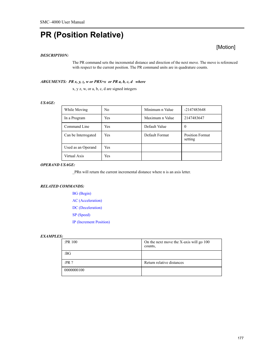 Pr (position relative), Position relative), S such as | Motion | Yaskawa SMC–4000 User Manual | Page 187 / 385