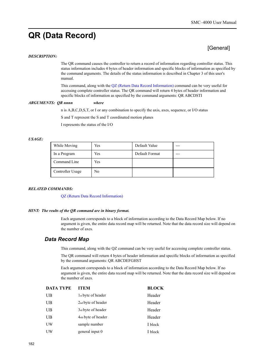 Qr (data record), General, Data record map | Yaskawa SMC–4000 User Manual | Page 192 / 385
