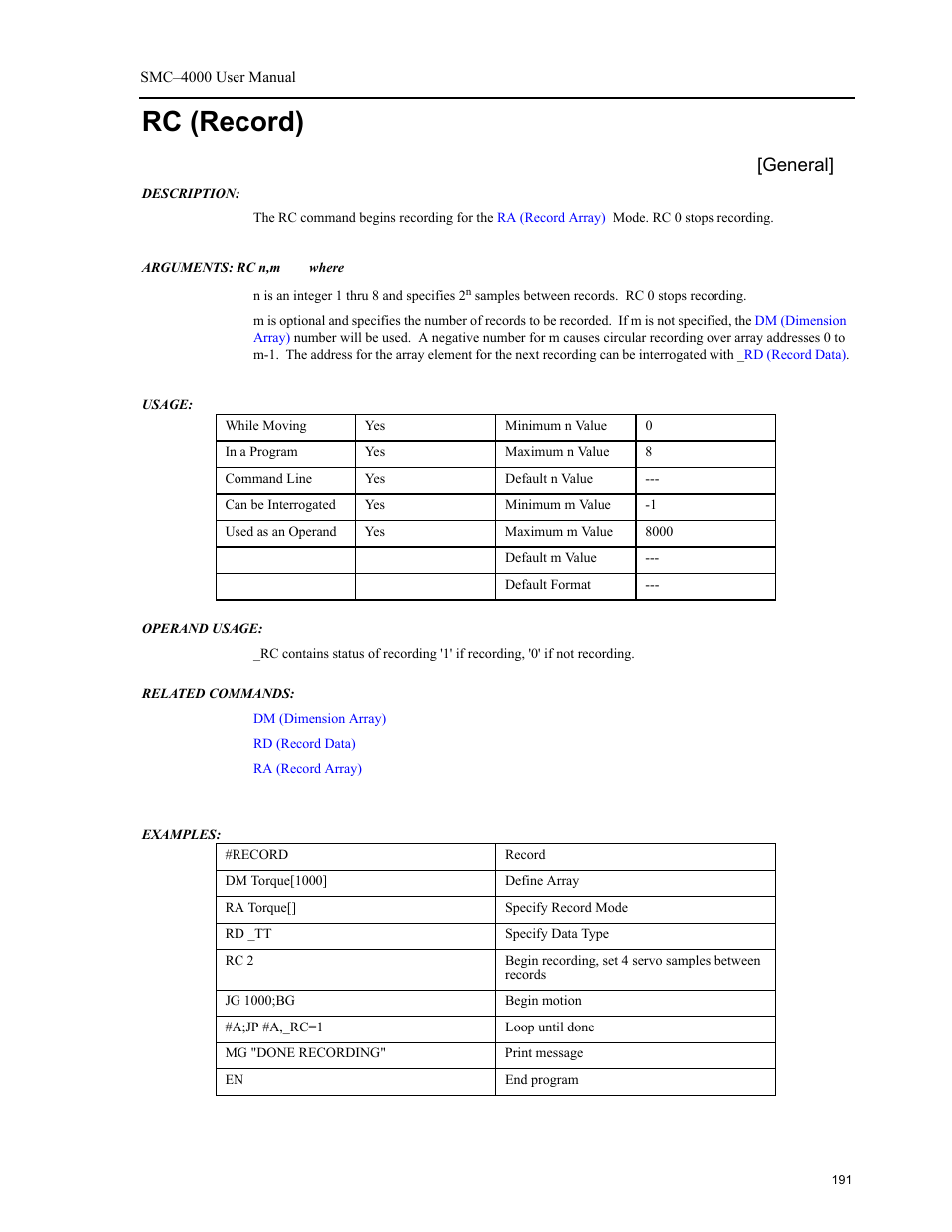 Rc (record), General | Yaskawa SMC–4000 User Manual | Page 201 / 385