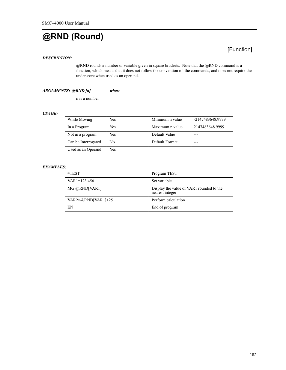 Rnd (round), Function | Yaskawa SMC–4000 User Manual | Page 207 / 385