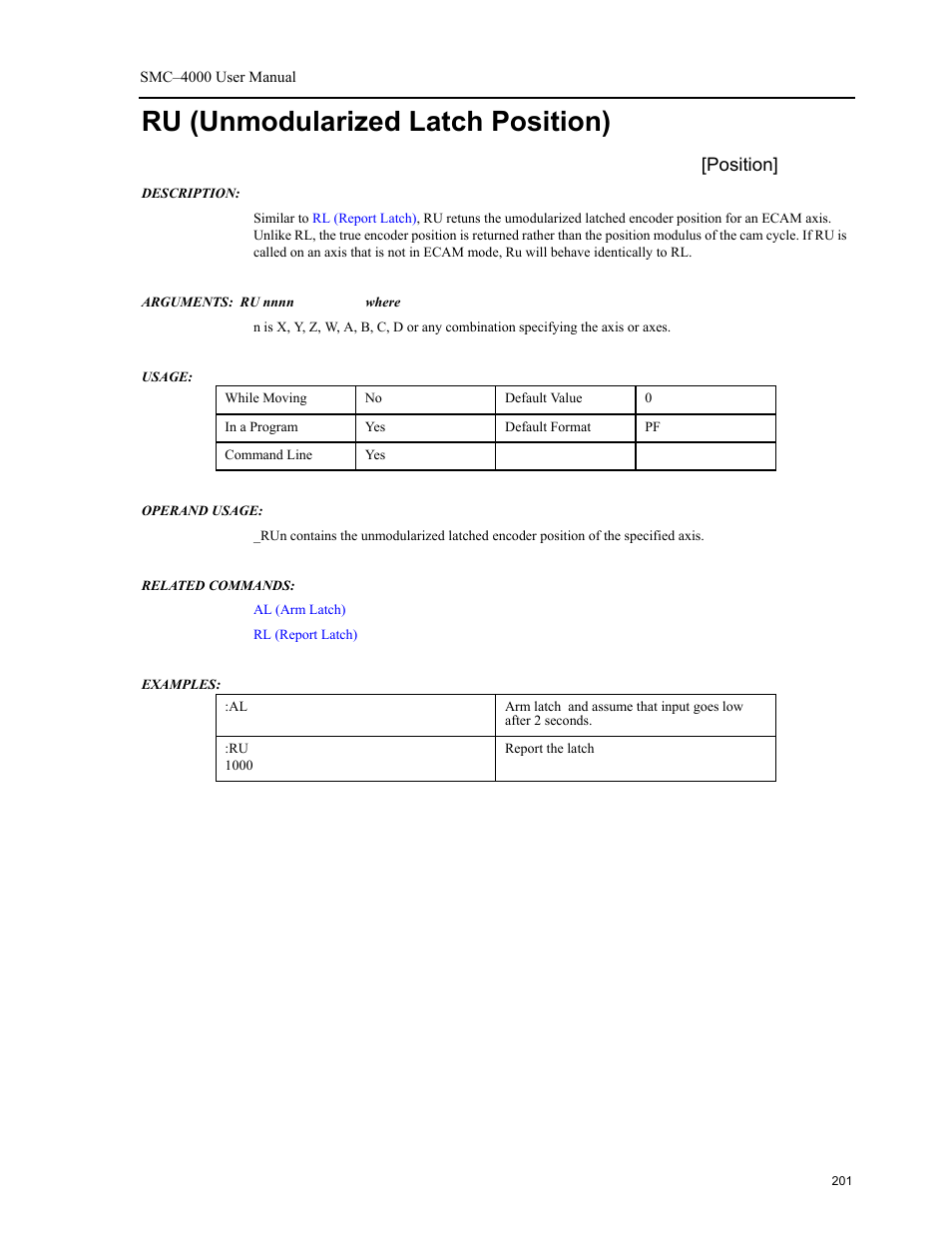 Ru (unmodularized latch position), Position | Yaskawa SMC–4000 User Manual | Page 211 / 385