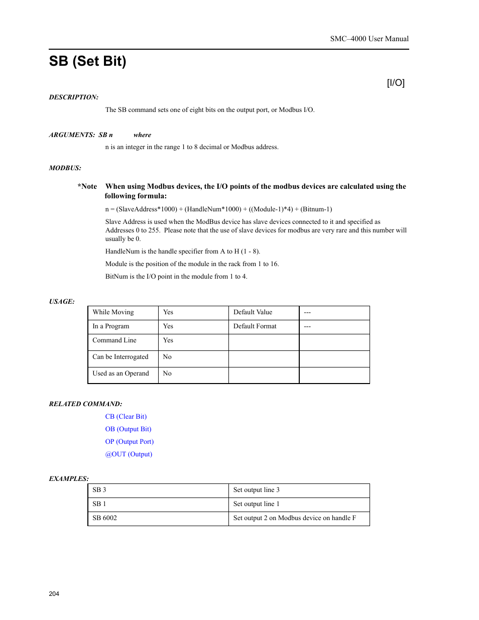 Sb (set bit), Sb (set, Bit) | Yaskawa SMC–4000 User Manual | Page 214 / 385