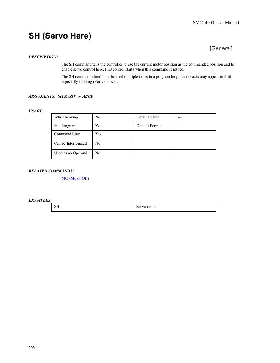 Sh (servo here), Sh (servo, Here) | Yaskawa SMC–4000 User Manual | Page 216 / 385