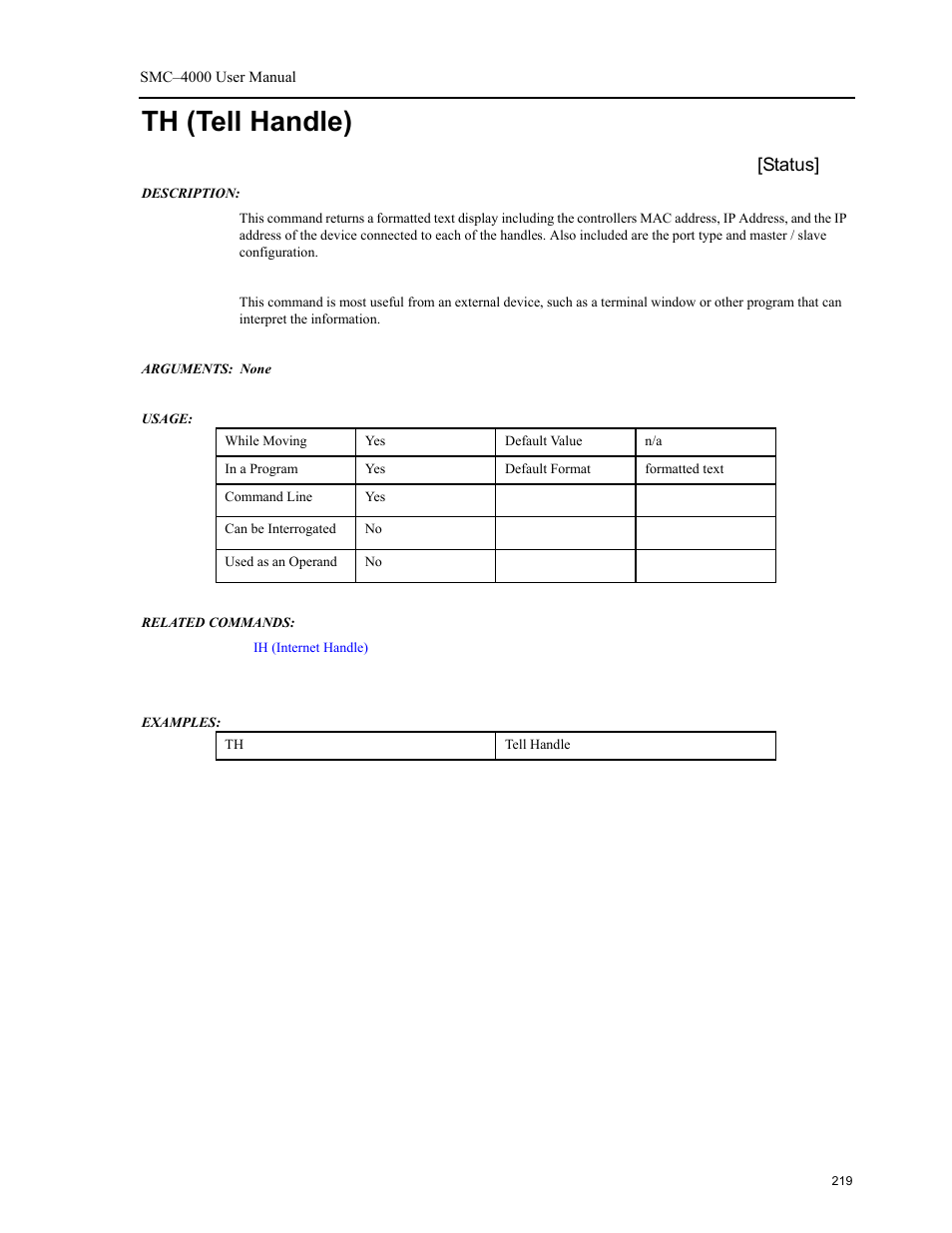 Th (tell handle) | Yaskawa SMC–4000 User Manual | Page 229 / 385