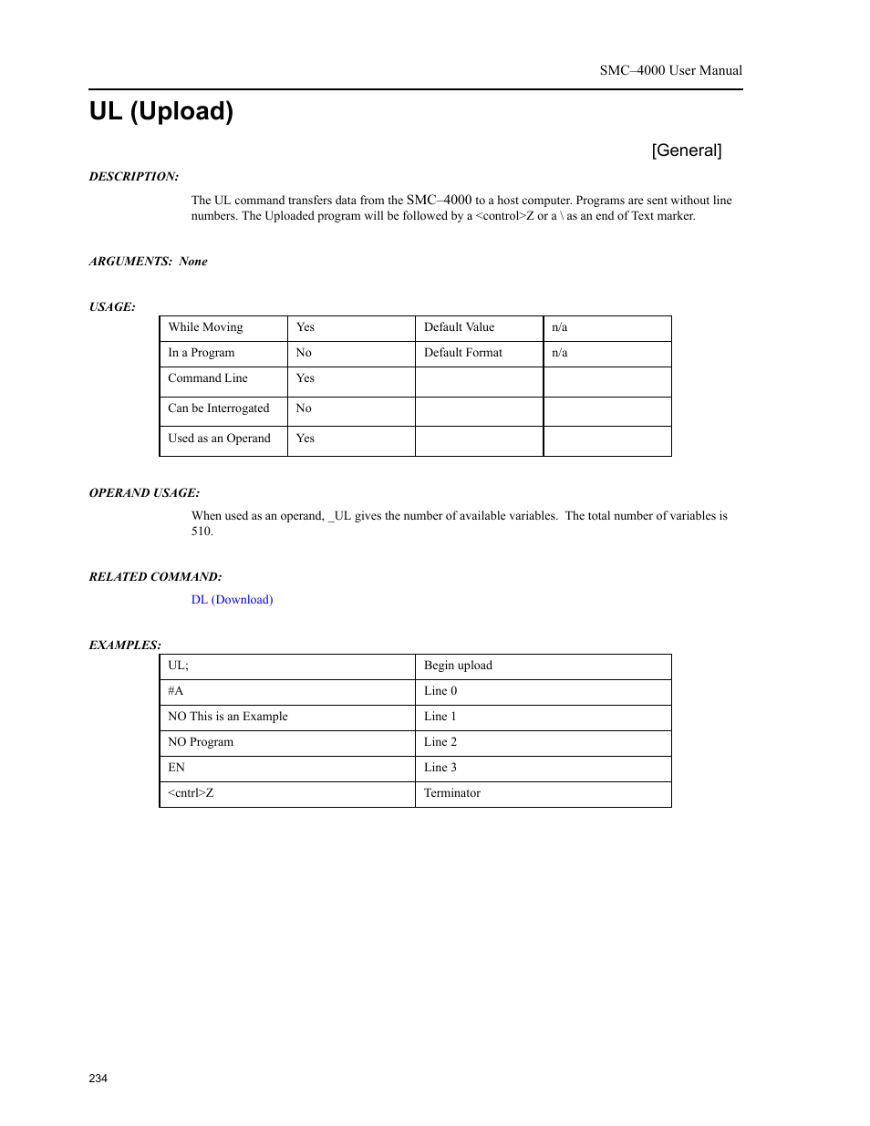 Ul (upload), General | Yaskawa SMC–4000 User Manual | Page 244 / 385