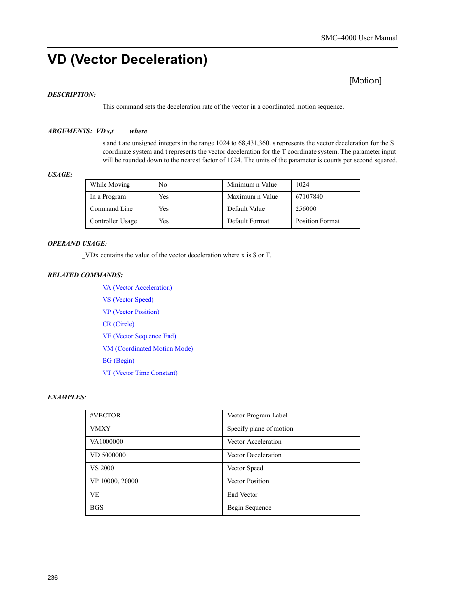 Vd (vector deceleration), Motion | Yaskawa SMC–4000 User Manual | Page 246 / 385