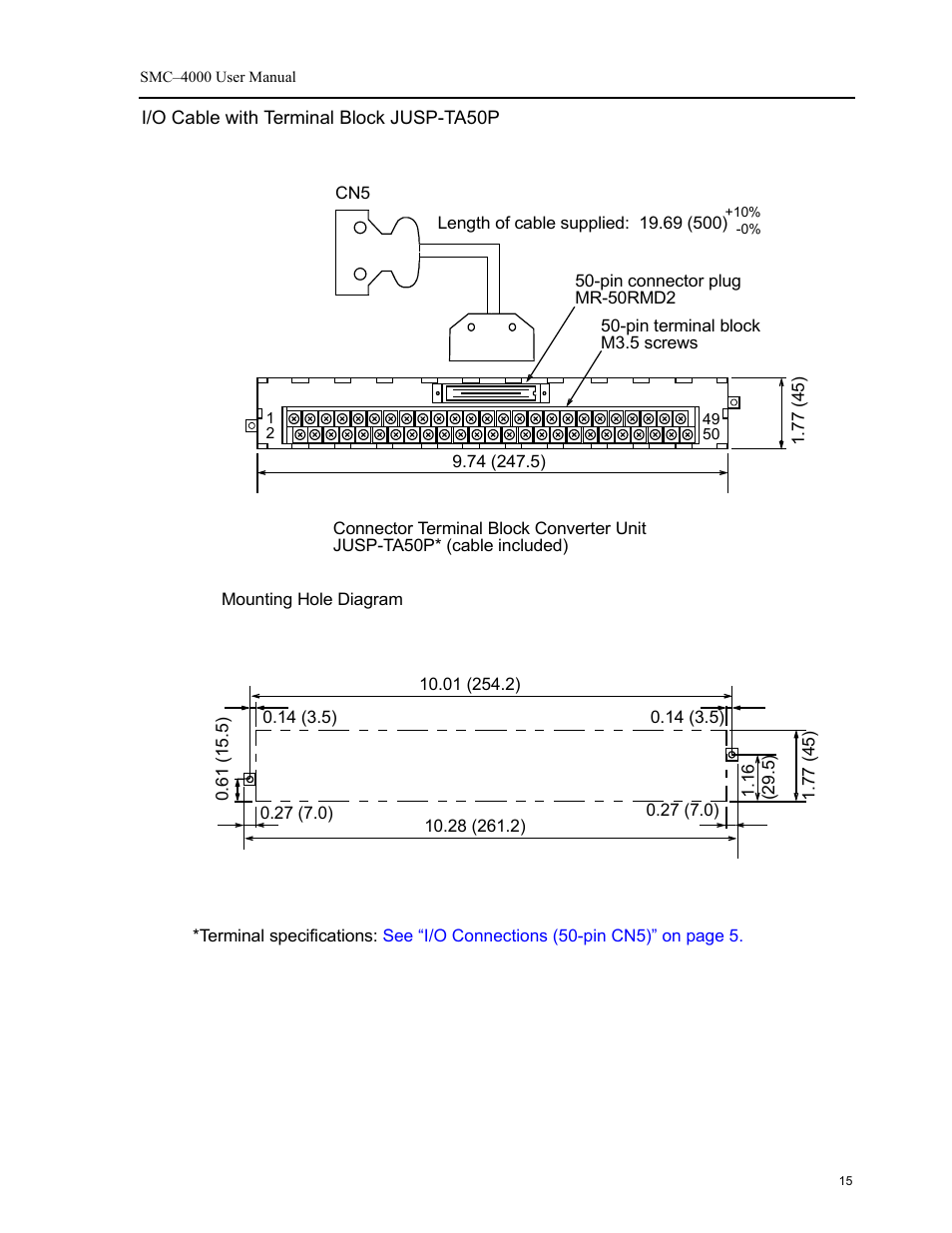 I/o cable with terminal block jusp-ta50p | Yaskawa SMC–4000 User Manual | Page 25 / 385