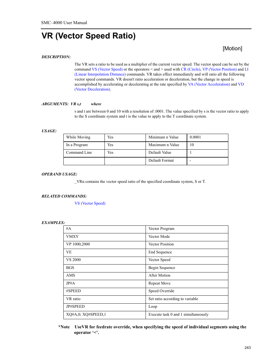 Vr (vector speed ratio), Motion | Yaskawa SMC–4000 User Manual | Page 253 / 385