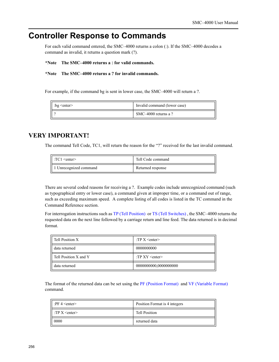 Controller response to commands, Very important | Yaskawa SMC–4000 User Manual | Page 266 / 385