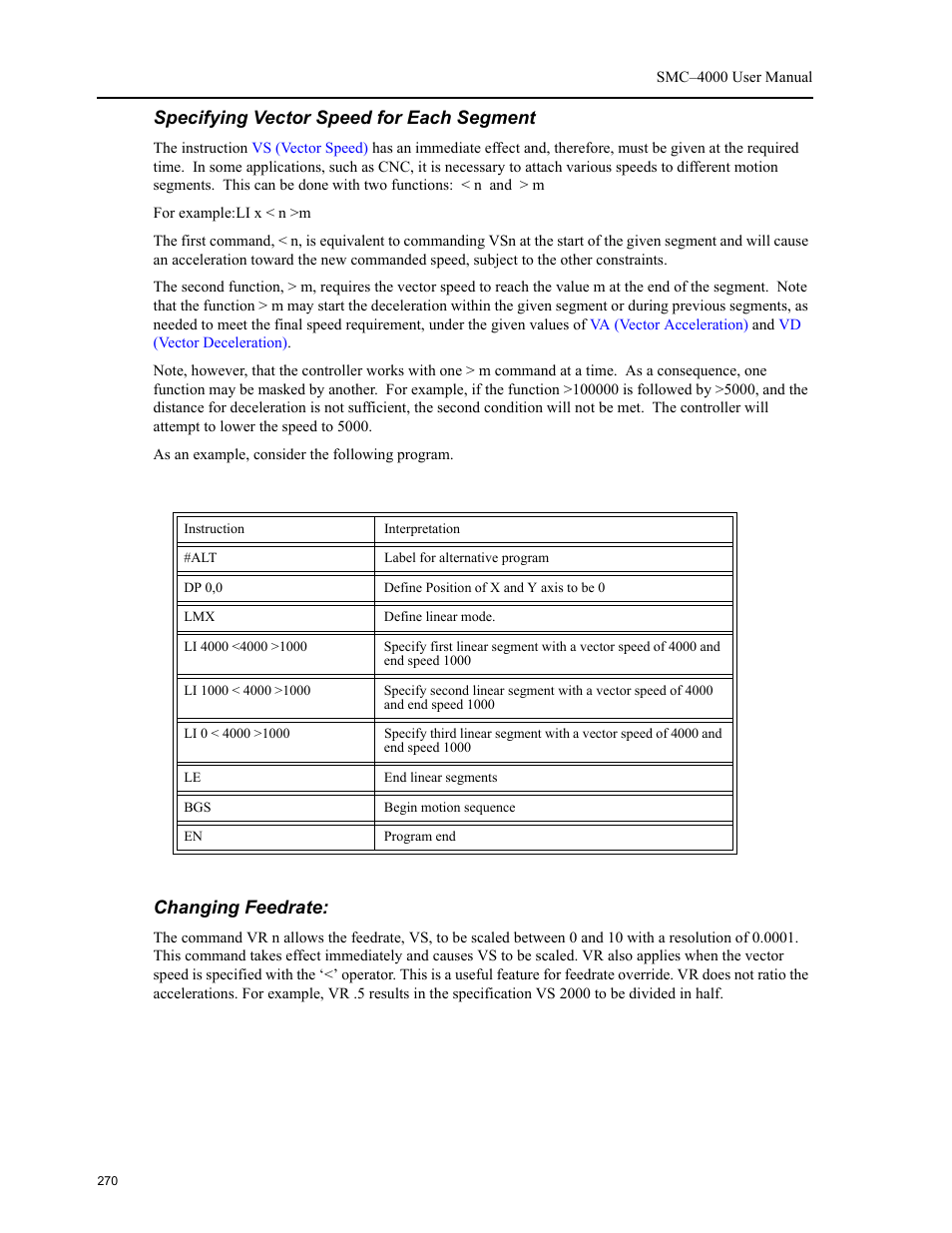 Specifying vector speed for each segment, Changing feedrate | Yaskawa SMC–4000 User Manual | Page 280 / 385