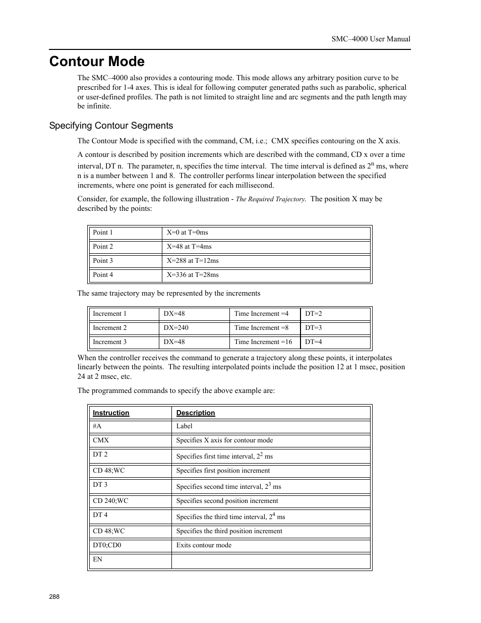 Contour mode, Specifying contour segments | Yaskawa SMC–4000 User Manual | Page 298 / 385