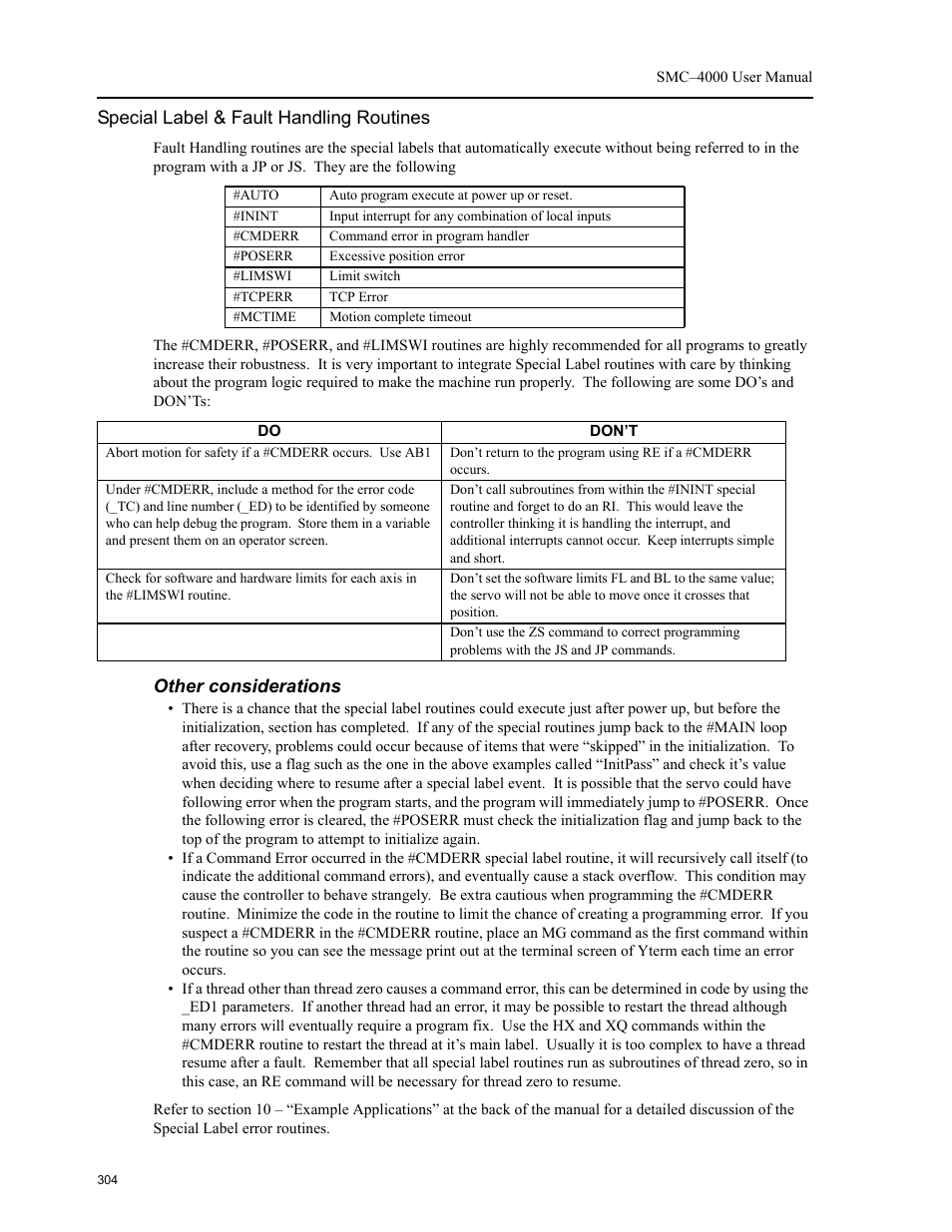 Special label & fault handling routines, Other considerations | Yaskawa SMC–4000 User Manual | Page 314 / 385