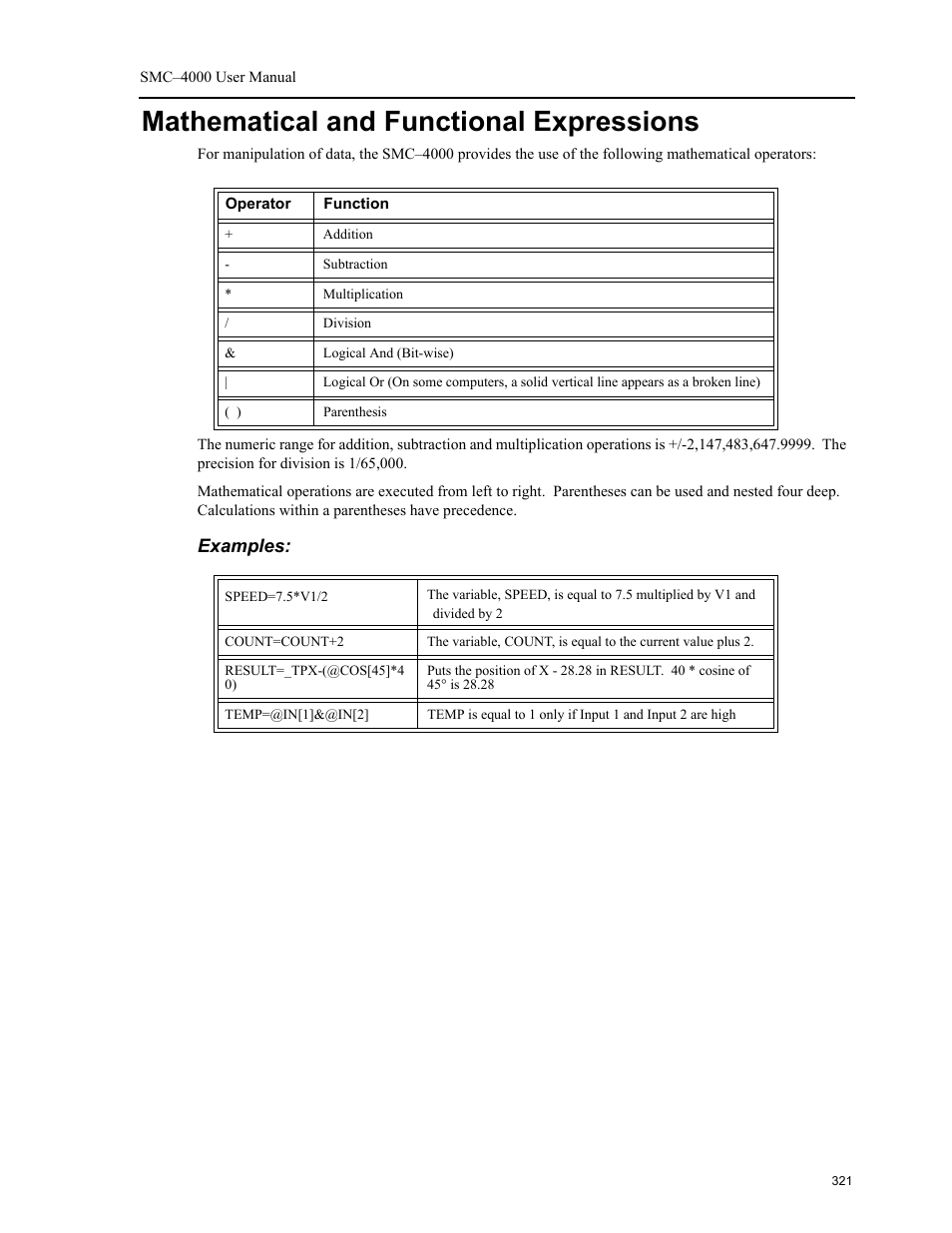 Mathematical and functional expressions | Yaskawa SMC–4000 User Manual | Page 331 / 385