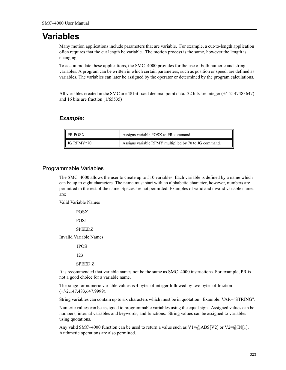 Variables, Programmable variables | Yaskawa SMC–4000 User Manual | Page 333 / 385