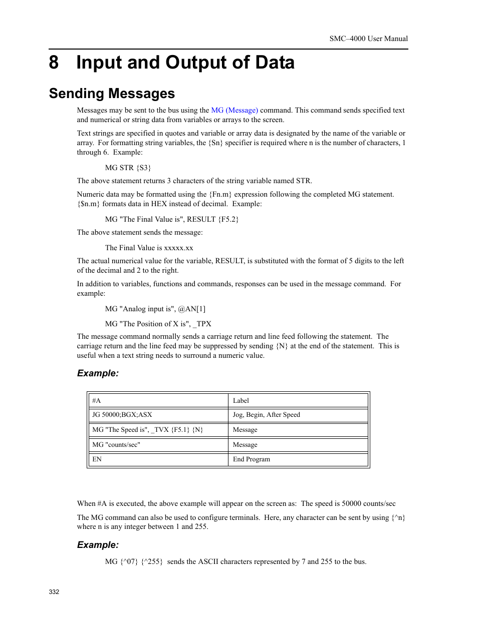 8 input and output of data, Sending messages | Yaskawa SMC–4000 User Manual | Page 342 / 385