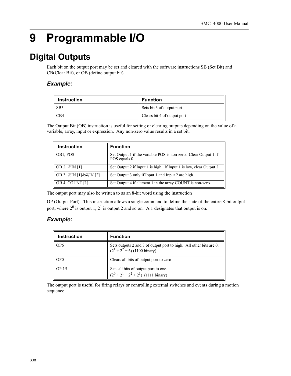 9 programmable i/o, Digital outputs | Yaskawa SMC–4000 User Manual | Page 348 / 385