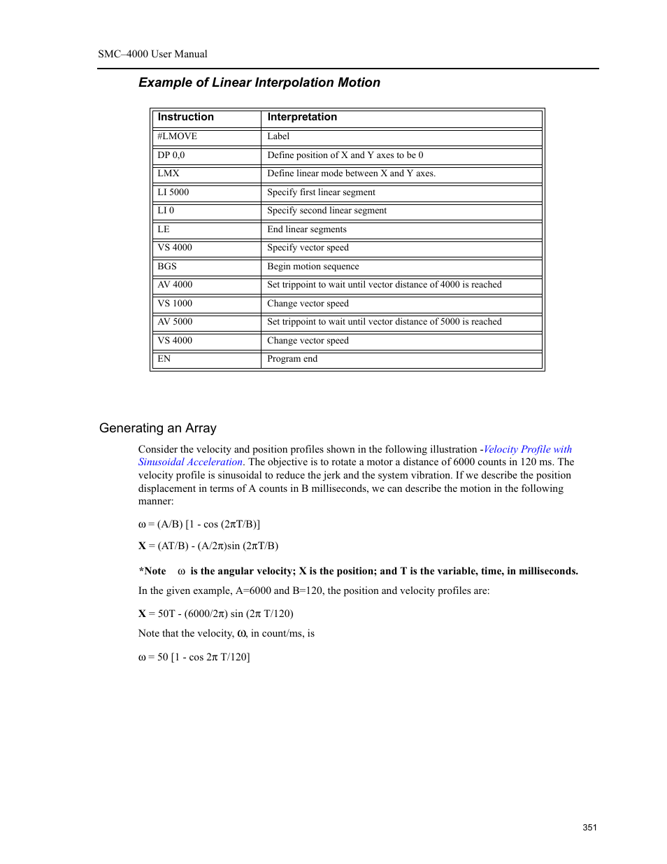 Generating an array | Yaskawa SMC–4000 User Manual | Page 361 / 385