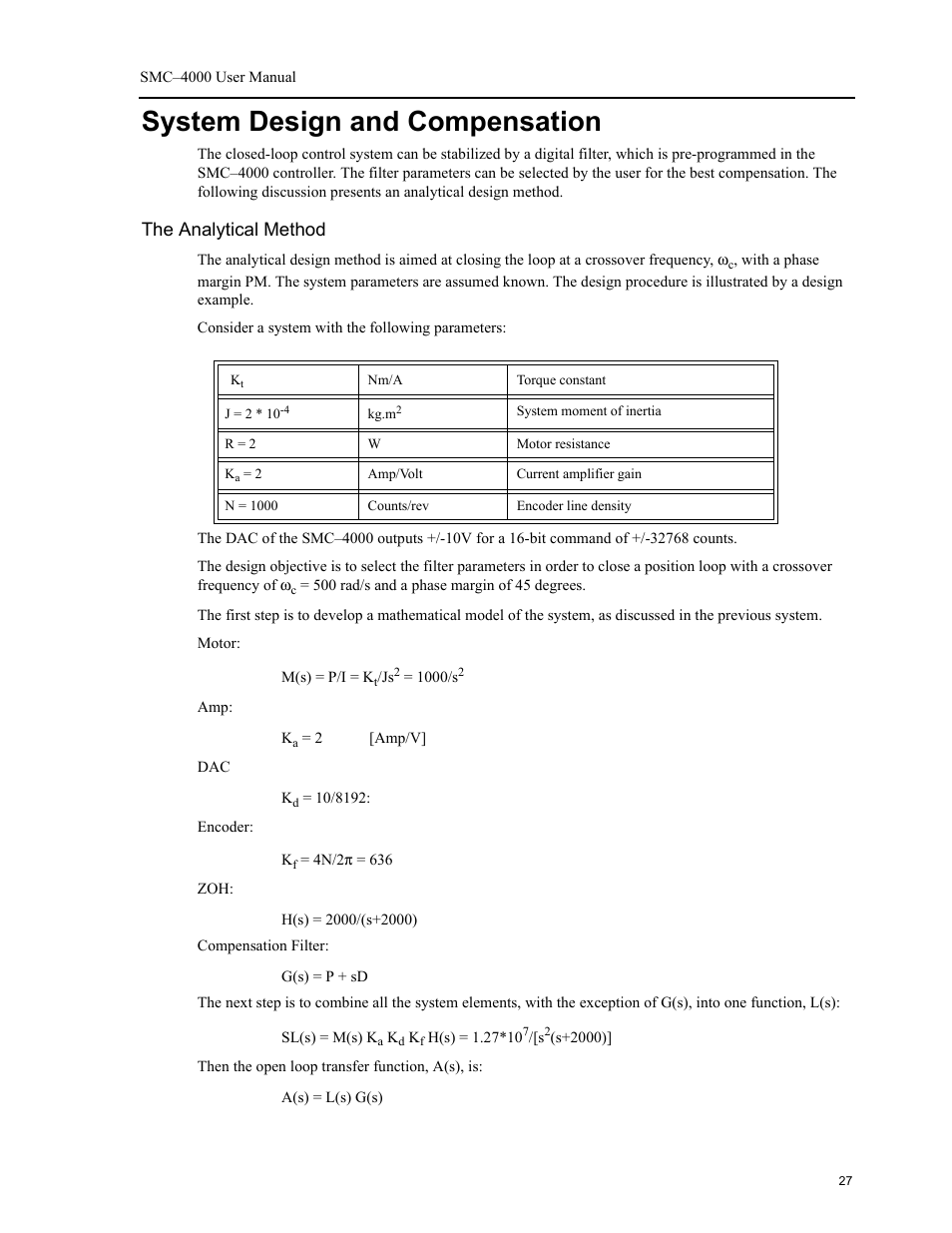 System design and compensation, The analytical method | Yaskawa SMC–4000 User Manual | Page 37 / 385