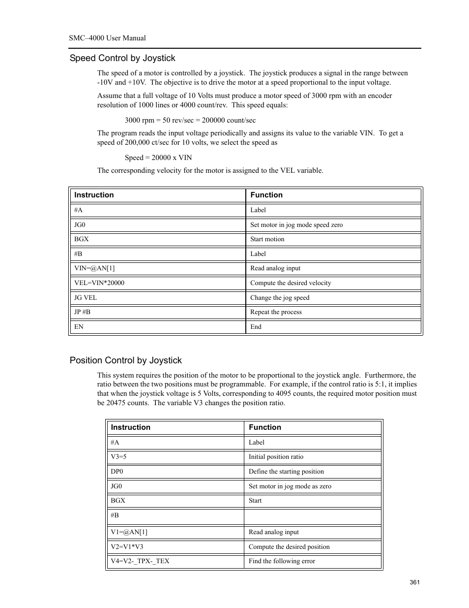 Speed control by joystick, Position control by joystick | Yaskawa SMC–4000 User Manual | Page 371 / 385