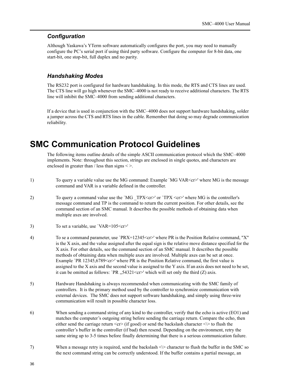 Smc communication protocol guidelines | Yaskawa SMC–4000 User Manual | Page 46 / 385