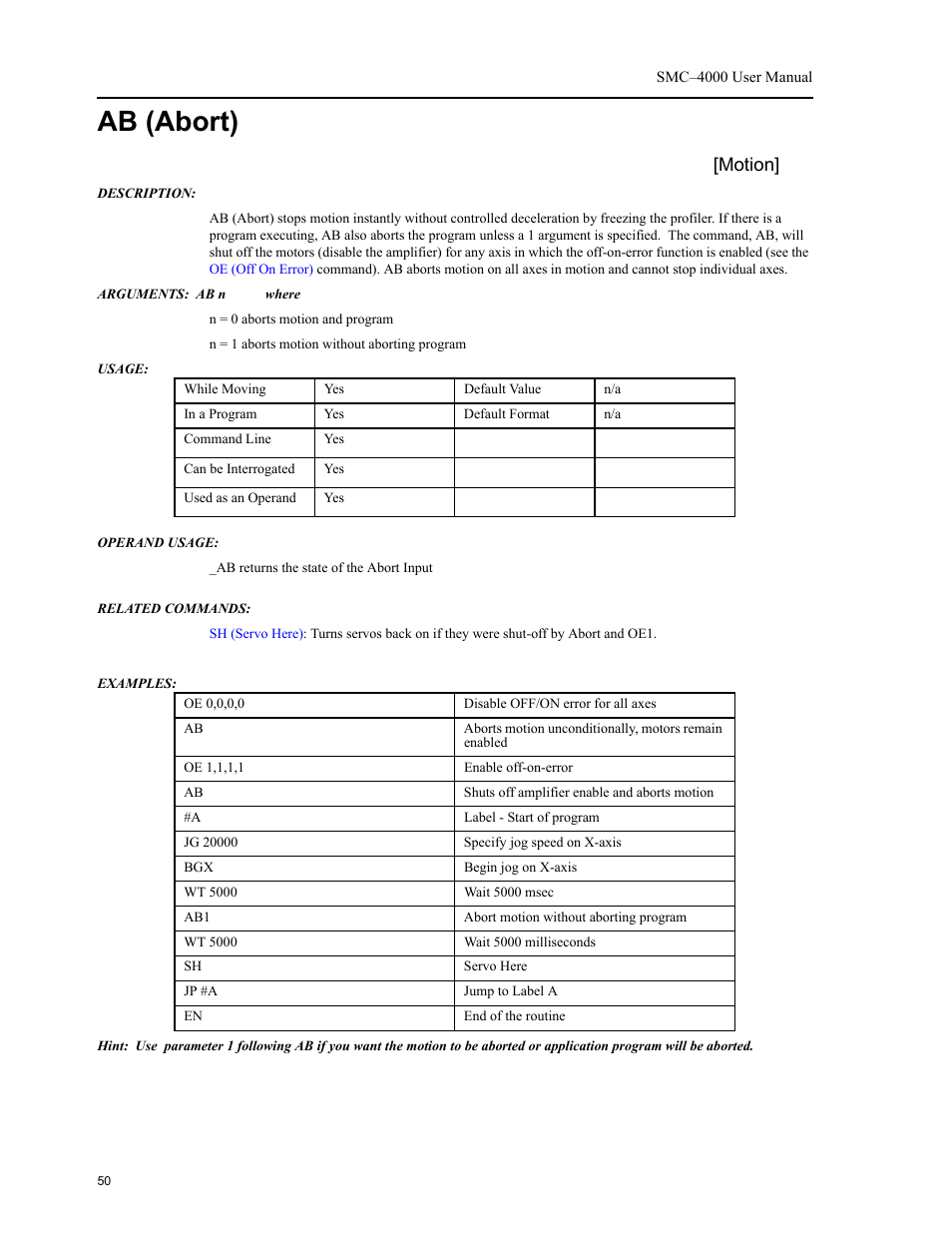 Ab (abort), Motion | Yaskawa SMC–4000 User Manual | Page 60 / 385