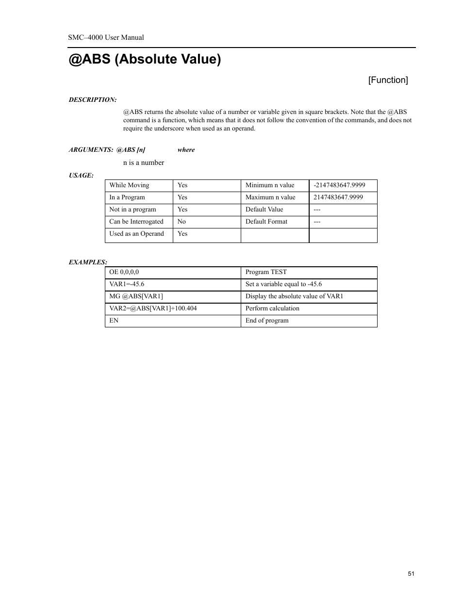 Abs (absolute value), Function | Yaskawa SMC–4000 User Manual | Page 61 / 385