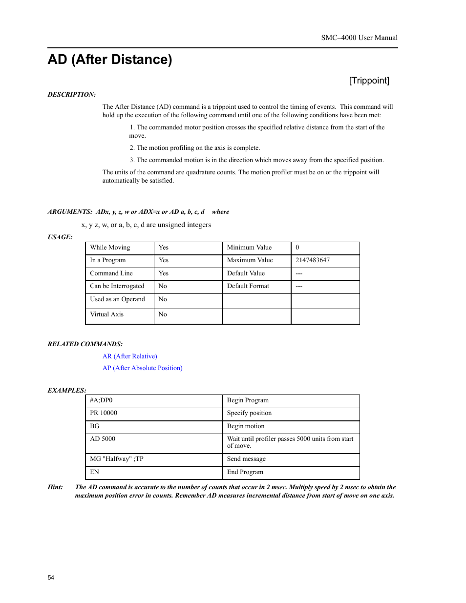 Ad (after distance), Trippoint | Yaskawa SMC–4000 User Manual | Page 64 / 385