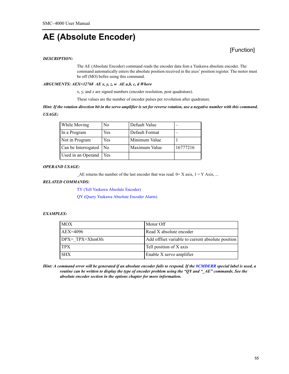 Ae (absolute encoder) | Yaskawa SMC–4000 User Manual | Page 65 / 385