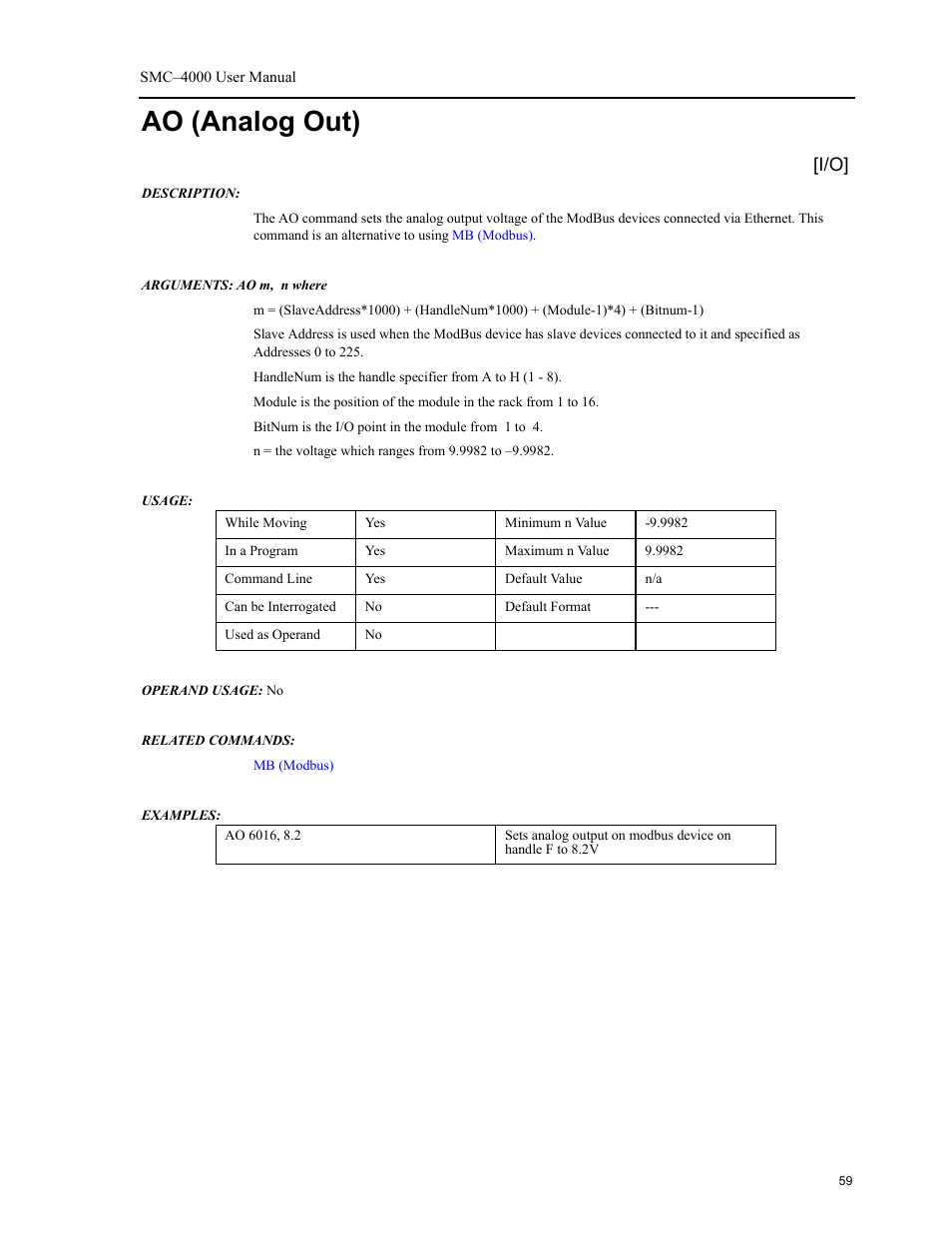 Ao (analog out) | Yaskawa SMC–4000 User Manual | Page 69 / 385