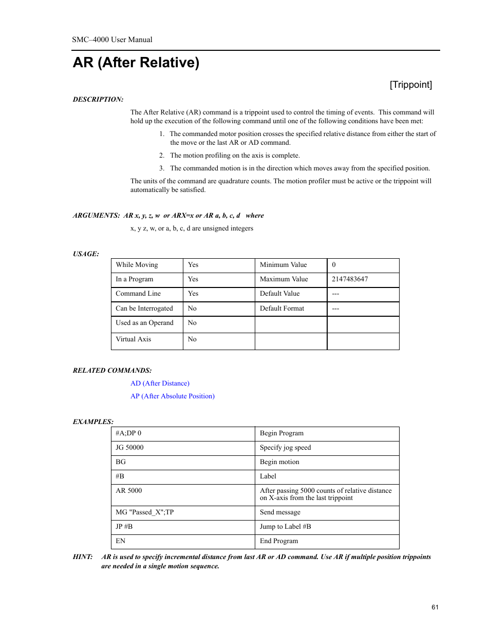 Ar (after relative), Trippoint | Yaskawa SMC–4000 User Manual | Page 71 / 385