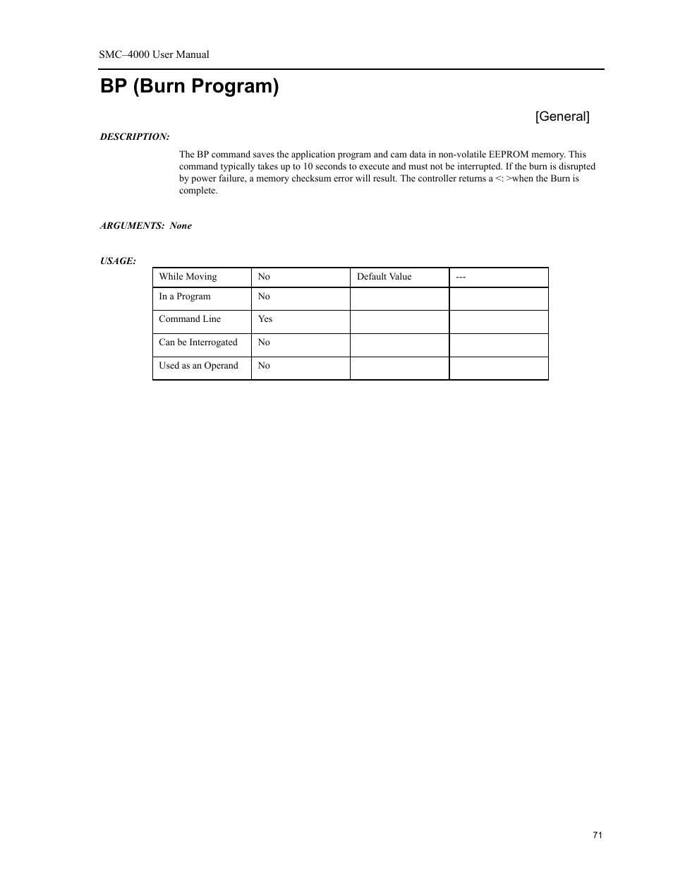 Bp (burn program) | Yaskawa SMC–4000 User Manual | Page 81 / 385