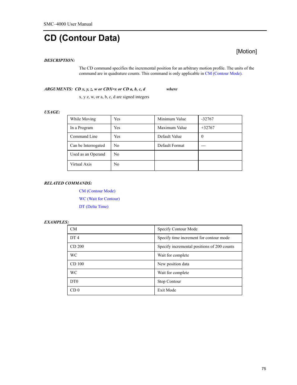 Cd (contour data), Motion | Yaskawa SMC–4000 User Manual | Page 85 / 385