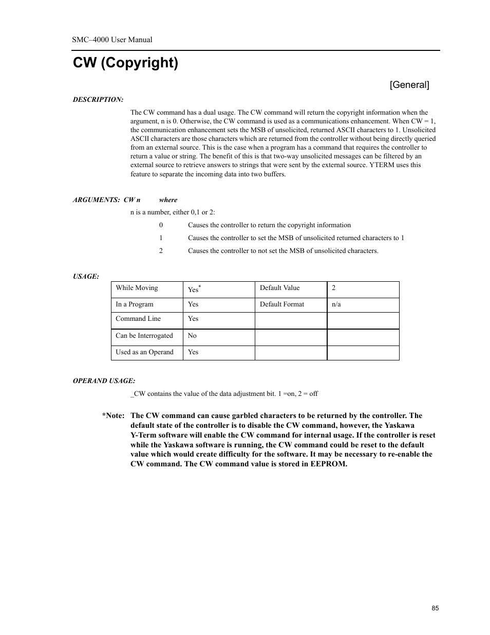 Cw (copyright), General | Yaskawa SMC–4000 User Manual | Page 95 / 385