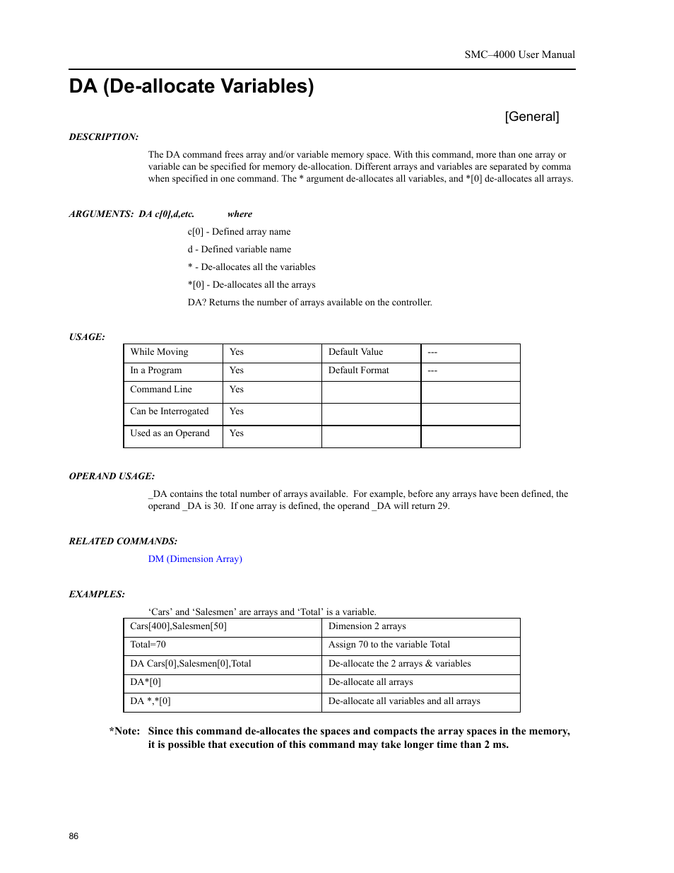 Da (de-allocate variables), General | Yaskawa SMC–4000 User Manual | Page 96 / 385