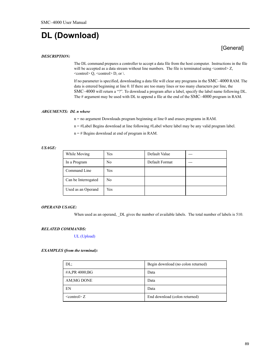 Dl (download), General | Yaskawa SMC–4000 User Manual | Page 99 / 385