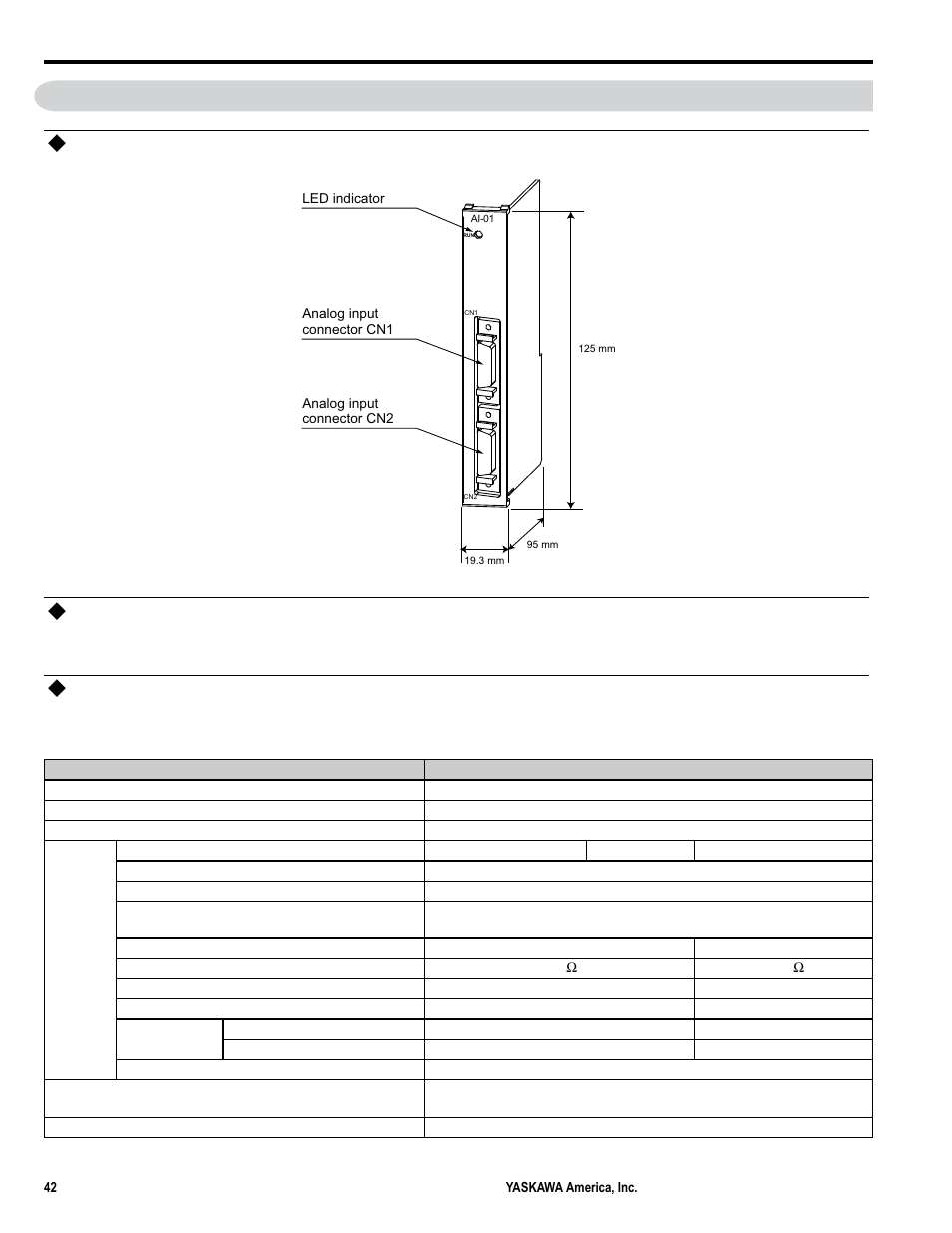 19 option module - ai-01 (analog input) module, Appearance, Module functions | Module specifications | Yaskawa MP3200iec User Manual | Page 44 / 96