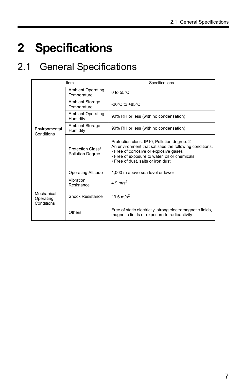 2 specifications, 1 general specifications | Yaskawa SigmaLogic User Manual | Page 9 / 48
