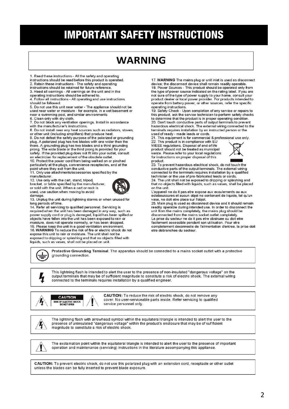 Important safety instructions | Cerwin-Vega CV-5000 User Manual | Page 2 / 19