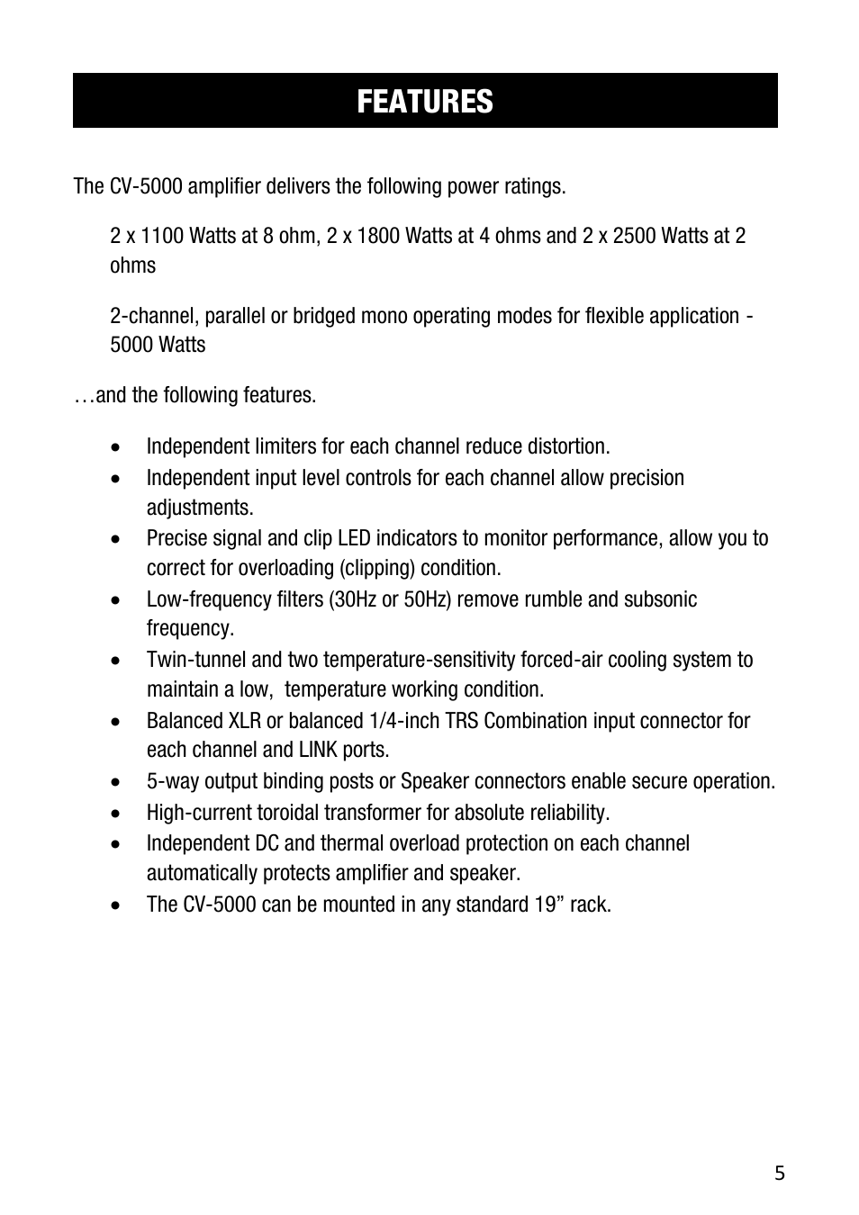 Features | Cerwin-Vega CV-5000 User Manual | Page 5 / 19