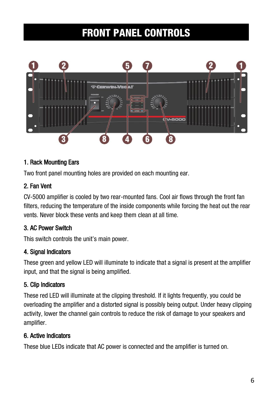 Front panel controls | Cerwin-Vega CV-5000 User Manual | Page 6 / 19