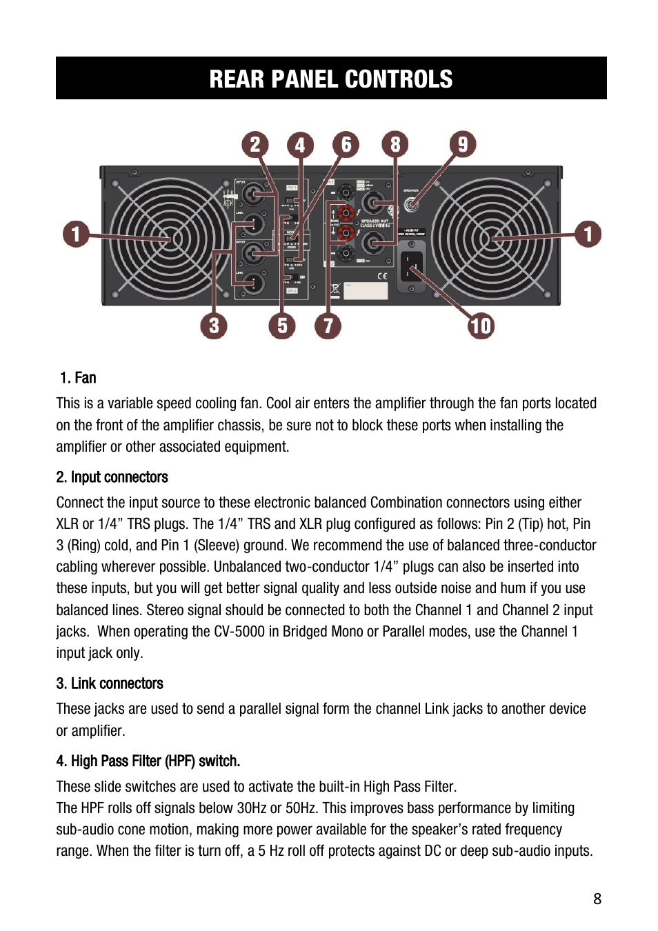 Rear panel controls | Cerwin-Vega CV-5000 User Manual | Page 8 / 19