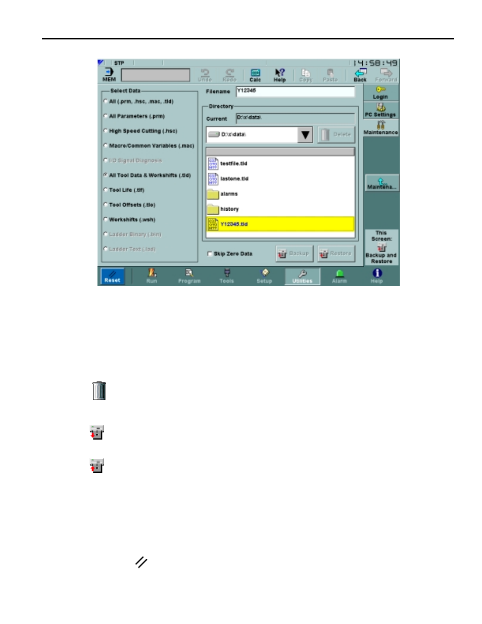 5 backup and restore screen, Backup and restore screen -72 | Yaskawa Yasnac PC NC User Manual | Page 122 / 389