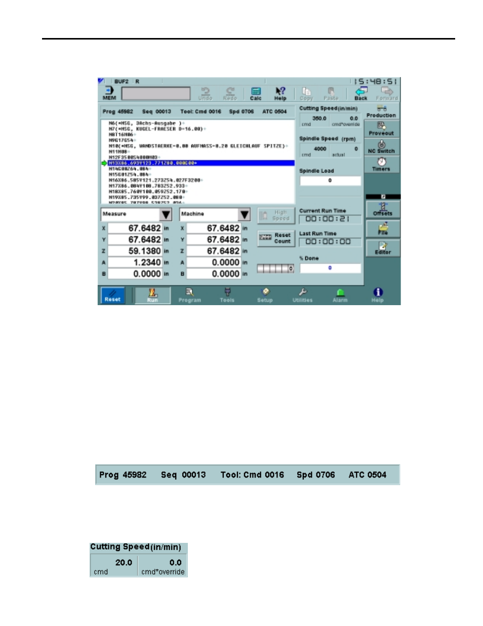 3 run menu, 1 production screen, Run menu -25 | Production screen -25 | Yaskawa Yasnac PC NC User Manual | Page 77 / 389