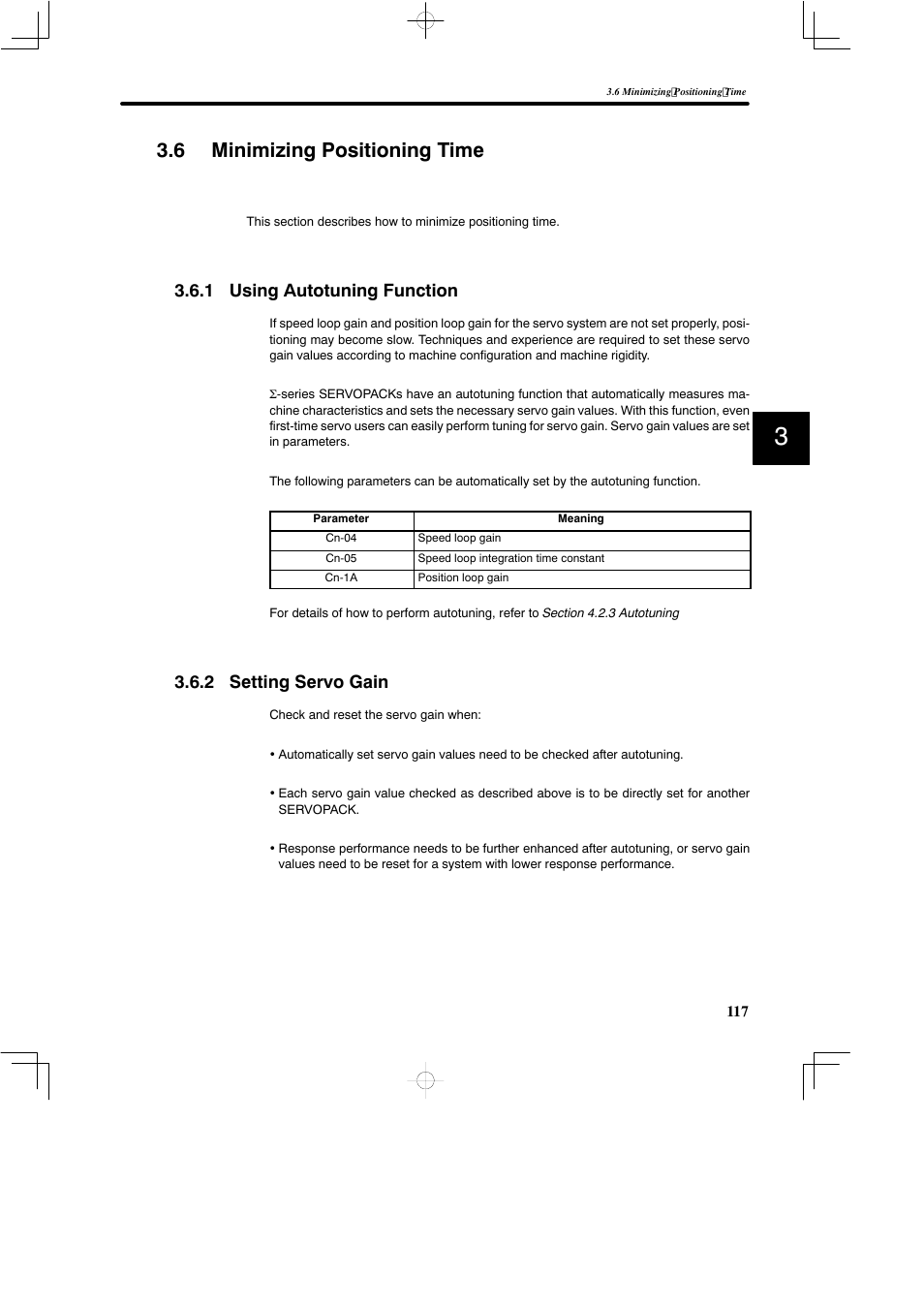 6 minimizing positioning time, 1 using autotuning function, 2 setting servo gain | Yaskawa SGDB User Manual | Page 129 / 585