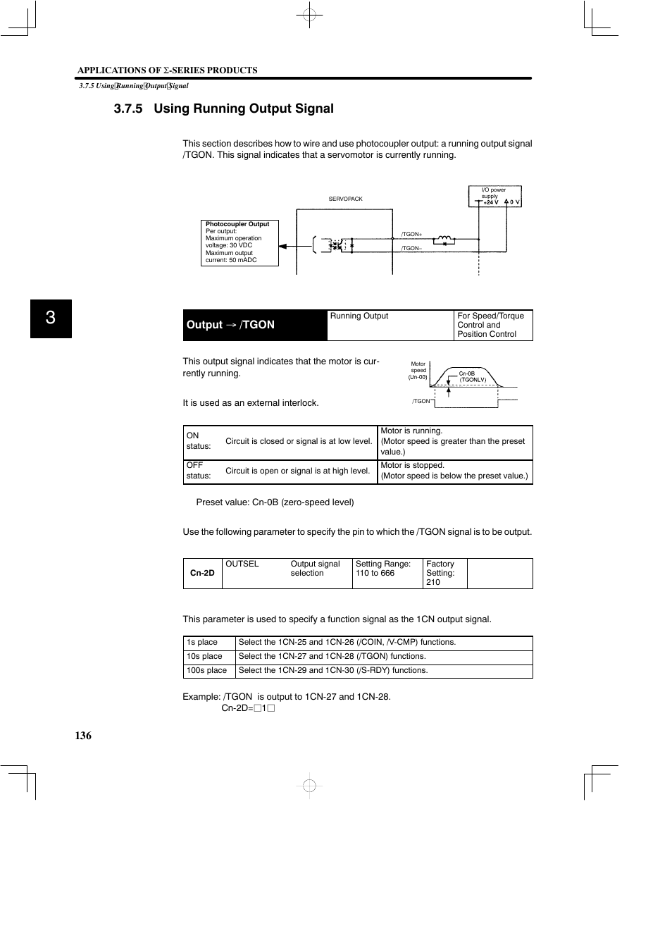 5 using running output signal, Output → /tgon | Yaskawa SGDB User Manual | Page 148 / 585