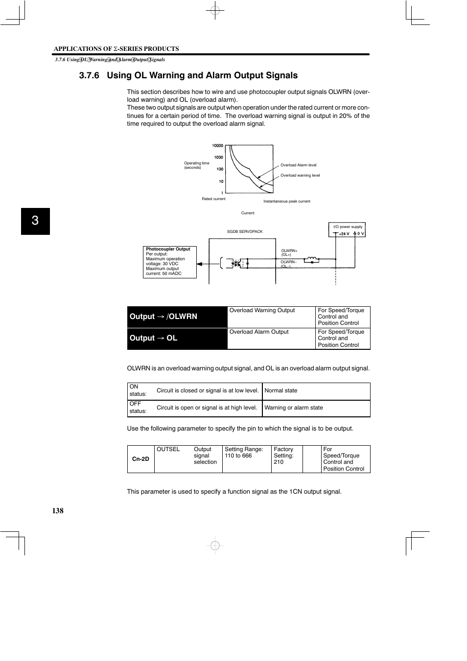 6 using ol warning and alarm output signals, Output → /olwrn, Output → ol | Yaskawa SGDB User Manual | Page 150 / 585