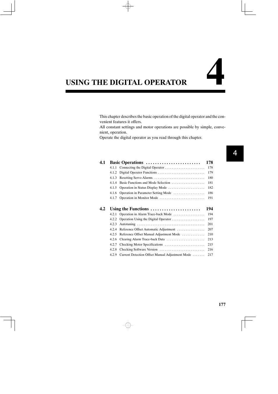 4 using the digital operator, Using the digital operator | Yaskawa SGDB User Manual | Page 188 / 585